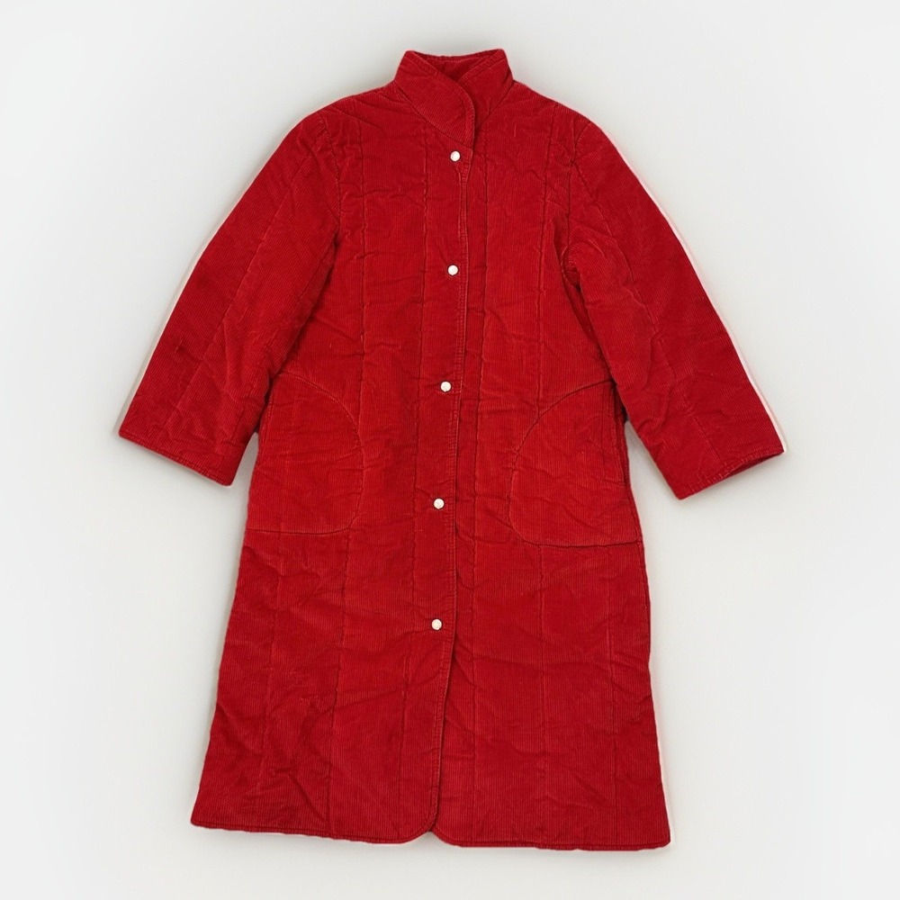 Vintage Quilted Corduroy Coat Womens Medium Red Statement BEBE Furrrina Long‎
